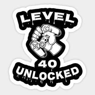 Level 40 Unlocked - Funny Mens 40th Birthday Gamer Sticker